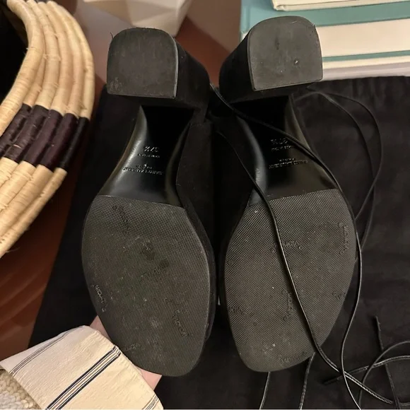 Saint Laurent Babies Black Lace-Up Suede Sandals 37.5 - Picture 4 of 6